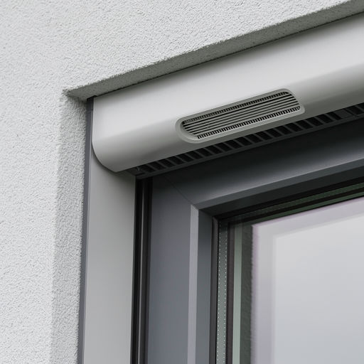 close-up van ventilatierooster in kunststof raamkozijn, De Krim
