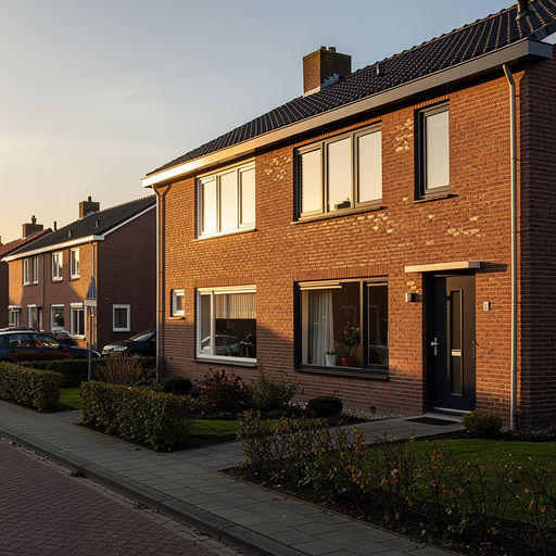 twee-onder-een-kapwoning in Hoogeveen met antraciet kunststof kozijnen op bakstenen gevel